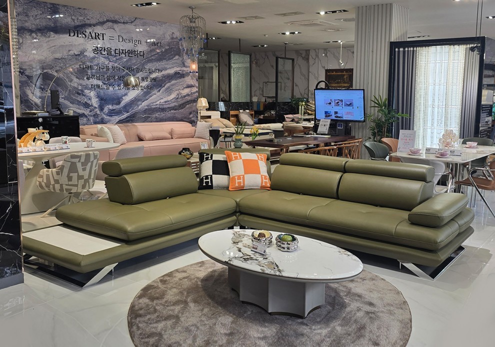 [전시] 에리카 천연 통가죽 4인용 코너 쉐즈형 스윙 소파