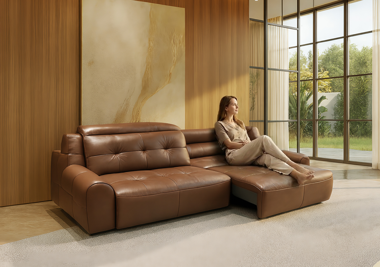 라보 천연 소가죽 3인/4인용 리클라이너 무빙 소파 배드