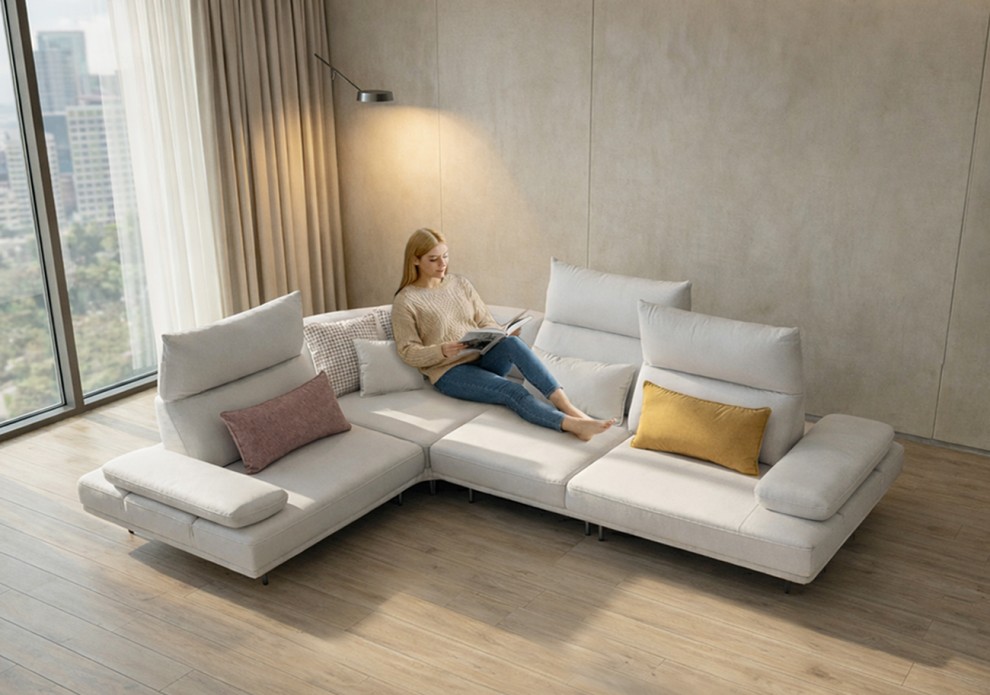 코브라 패브릭 4인용 코너형 스윙 소파