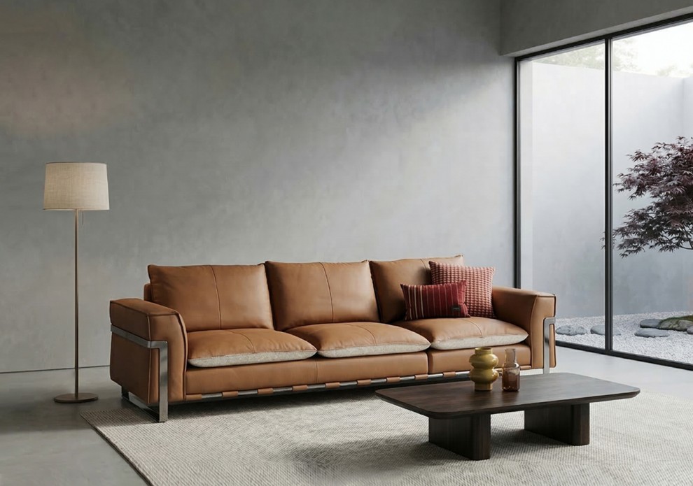 오르도 소가죽+ 패브릭  양면  4인용 소파